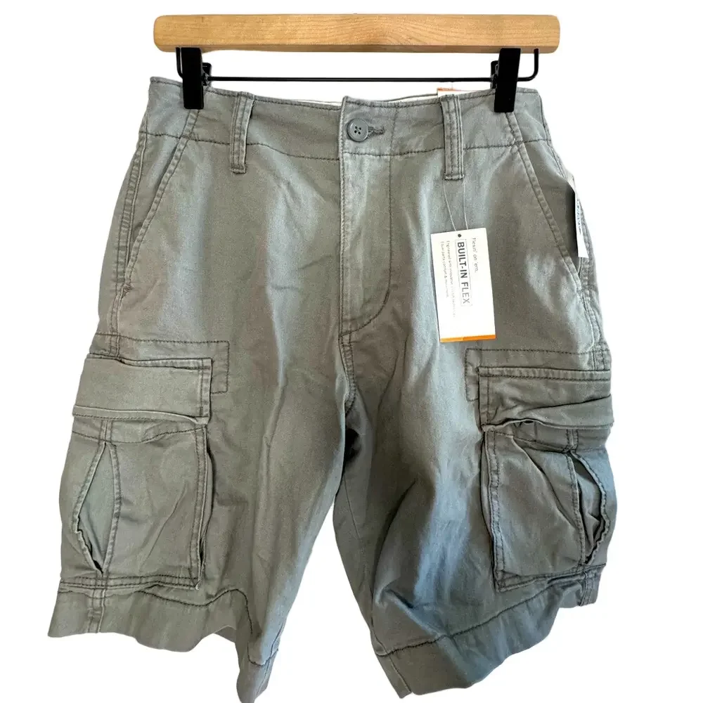 Old Navy NWT Men's Lived-In Straight Cargo Shorts in Gray Built-In Flex Size 28